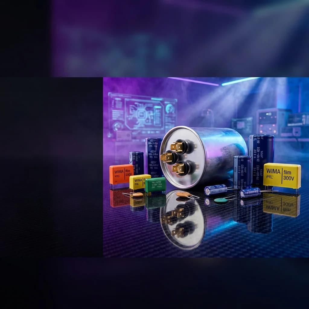 Premium industrial capacitors collection — electrolytic, film, ceramic capacitors from Specap